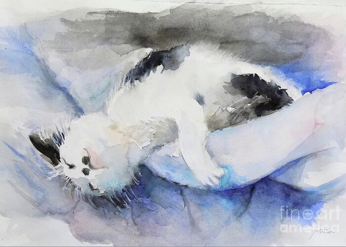 Cat Greeting Card featuring the painting Catnap2-1 by Yoshiko Mishina