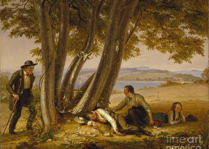 William Sidney Mount - Caught Napping (boys Caught Napping In A Field) Greeting Card featuring the painting Caught Napping by Celestial Images
