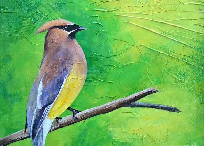 Cedar Waxwing Greeting Card featuring the painting Cedar Waxwing by Lisa Dionne
