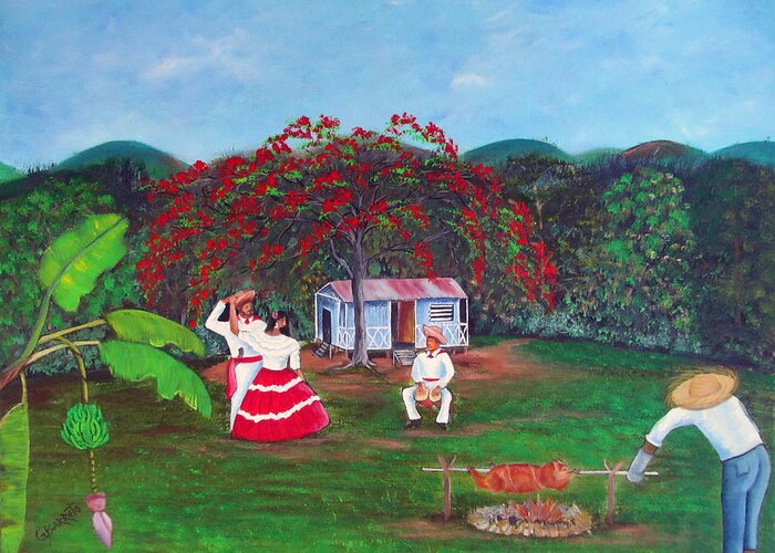 Puerto Rico Fiesta Greeting Card featuring the painting Celebration by Gloria E Barreto-Rodriguez
