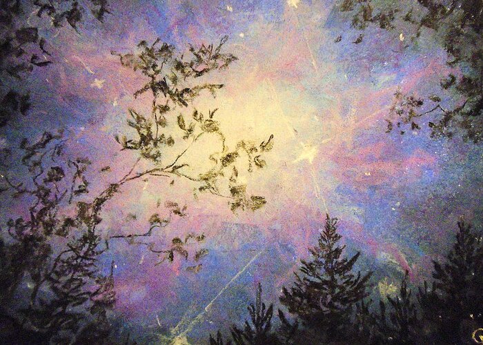 Forest Sky Greeting Card featuring the painting Celestial Escape by Jen Shearer