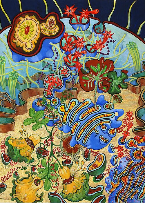 Cell Greeting Card featuring the painting Cell Garden by Shoshanah Dubiner