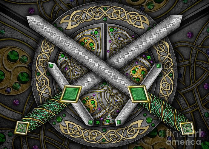 Artoffoxvox Greeting Card featuring the mixed media Celtic Daggers by Kristen Fox