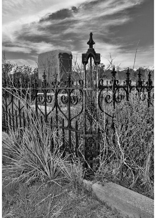 Cemetery Greeting Card featuring the photograph Cemetery Fence Post and Sky by Sandra Dalton