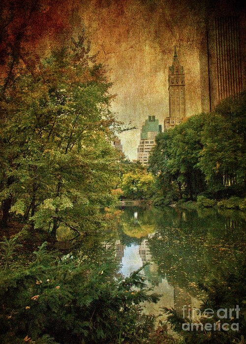 Central Park Greeting Card featuring the photograph Central Park In Autumn Texture 4 by Dorothy Lee