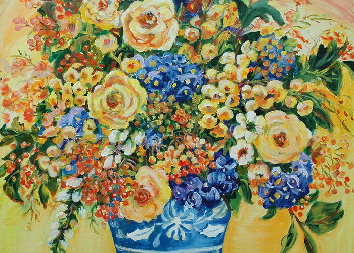 Florals Greeting Card featuring the painting Ceramic Blue by Ingrid Dohm