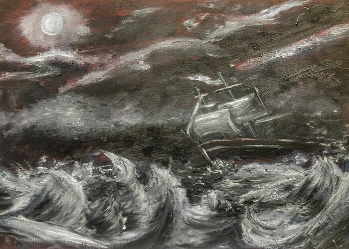Ship Greeting Card featuring the painting Challenged by Abbie Shores