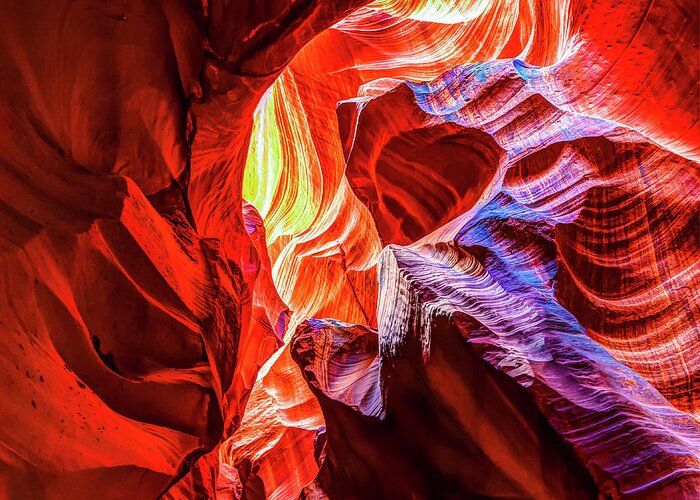 Antelope Canyon Print Greeting Card featuring the photograph Consuming Fire of Antelope Canyon - Page Arizona by Gregory Ballos