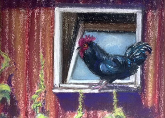 Chicken Greeting Card featuring the painting Chanticleer by Susan Sarabasha