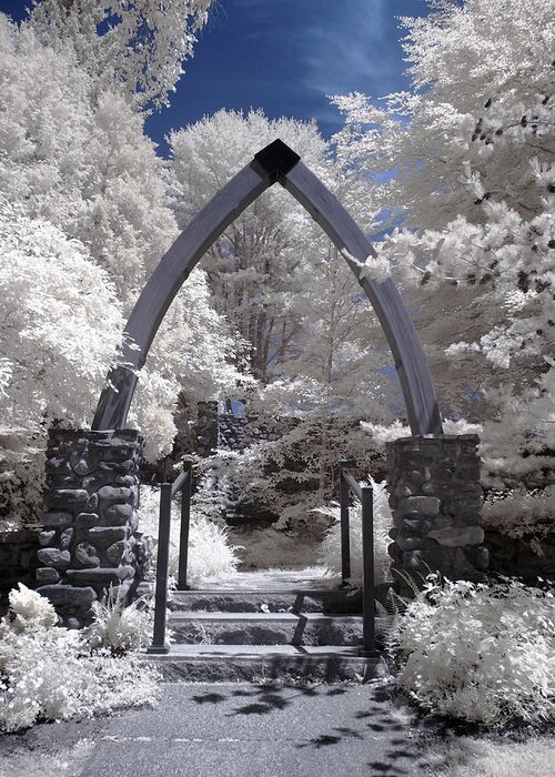 Vasper Hill Children's Hospital Greeting Card featuring the photograph Chapel in the Woods - Infrared by Joann Vitali