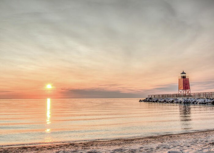 Charlevoix Greeting Card featuring the photograph Charelvoix Lighthouse in Charlevoix, Michigan by Peter Ciro