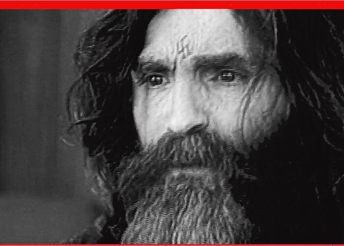 Charles Manson Screen Capture Circa 1970 Greeting Card featuring the photograph Charles Manson screen capture circa 1970-2015 by David Lee Guss