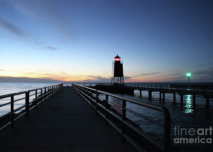 Charlevoix Greeting Card featuring the photograph Charlevoix Light Tower by Laura Kinker