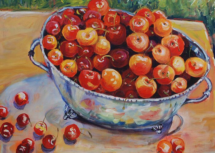 Ingrid Dohm Greeting Card featuring the painting Cherries by Ingrid Dohm
