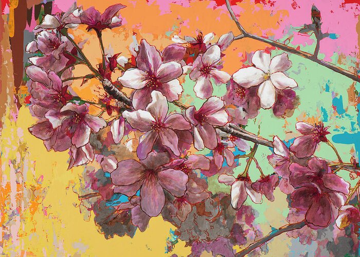 Cherry Blossoms Greeting Card featuring the painting Cherry Blossoms #5 by David Palmer
