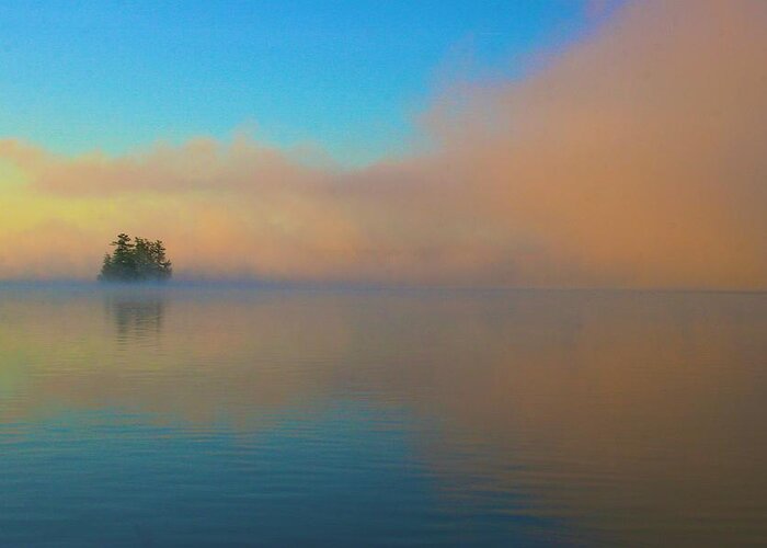  Greeting Card featuring the photograph Cherry Island in Misty Sunrise by Polly Castor