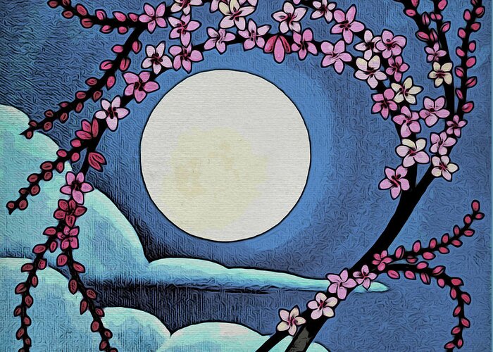 Cherry Tree Greeting Card featuring the digital art Cherry Whip Moon by Paisley O'Farrell