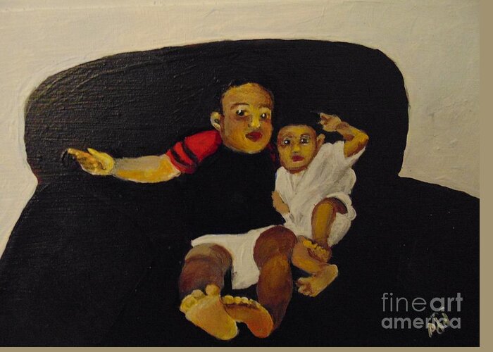 Babies Greeting Card featuring the painting Cherubs by Saundra Johnson