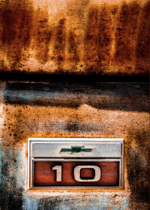C10 Greeting Card featuring the photograph Chevy C10 Rusted Emblem by Ron Pate