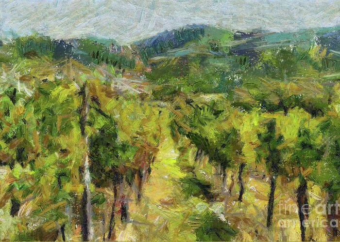 Landscape Greeting Card featuring the painting Chianti vineyards by Dragica Micki Fortuna