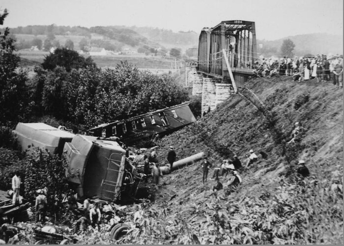 Train Wrecks Greeting Card featuring the photograph Chicago and North Western Steam Locomotive Derails Near Ames Station Iowa - 1897 by Chicago and North Western Historical Society