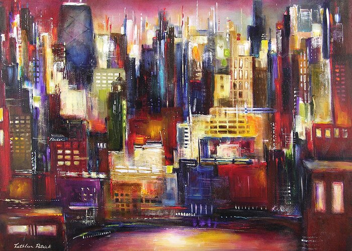 Chicago Art Greeting Card featuring the painting Chicago City View by Kathleen Patrick