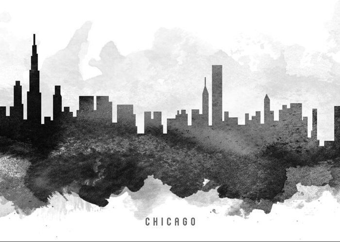 Chicago Greeting Card featuring the painting Chicago Cityscape 11 by Aged Pixel