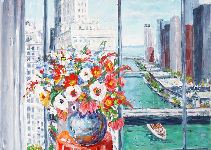 Flowers Greeting Card featuring the painting Chicago River by Ingrid Dohm