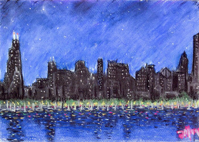 Pastel Greeting Card featuring the pastel Chicago skyline 2 by Joe Michelli
