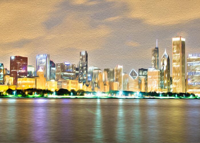 Chicago Greeting Card featuring the painting Chicago Skyline in Oil by Lev Kaytsner
