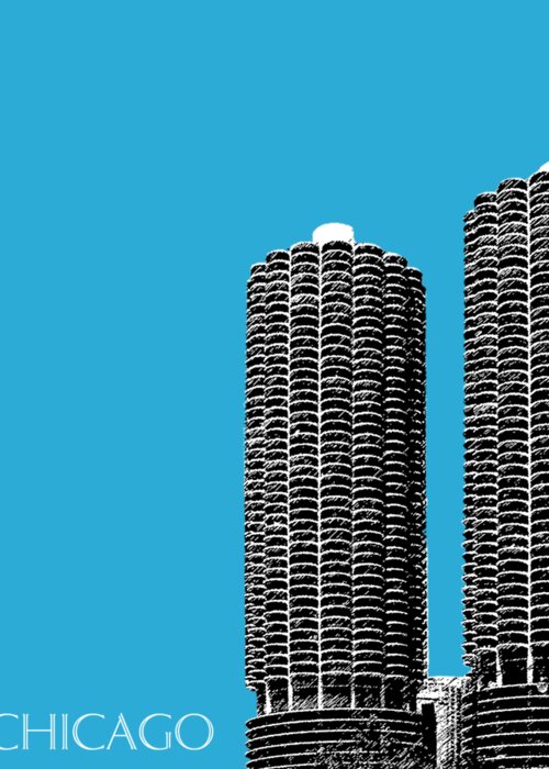 Architecture Greeting Card featuring the digital art Chicago Skyline Marina Towers - Teal by DB Artist