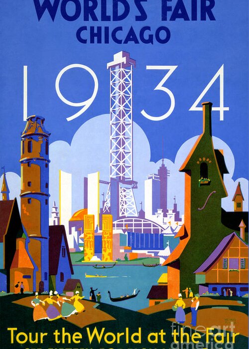 Vintage Greeting Card featuring the painting Chicago World's Fair 1934 Vintage Travel Poster by Vintage Treasure