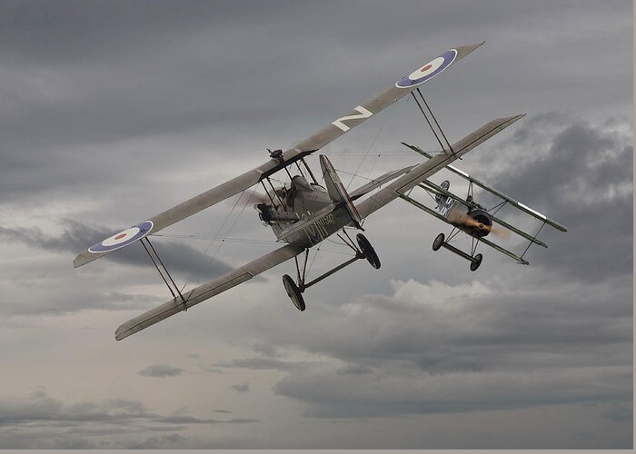 Aircraft Greeting Card featuring the photograph Chicken - 1 SE5 and Fokker Dr1 by Pat Speirs