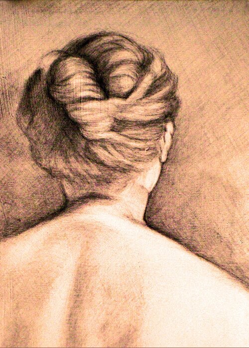 Woman Greeting Card featuring the drawing Chignon by Karen Coggeshall