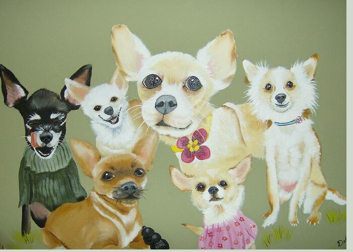 Dogs Greeting Card featuring the painting Chihuahuas by Debra Campbell