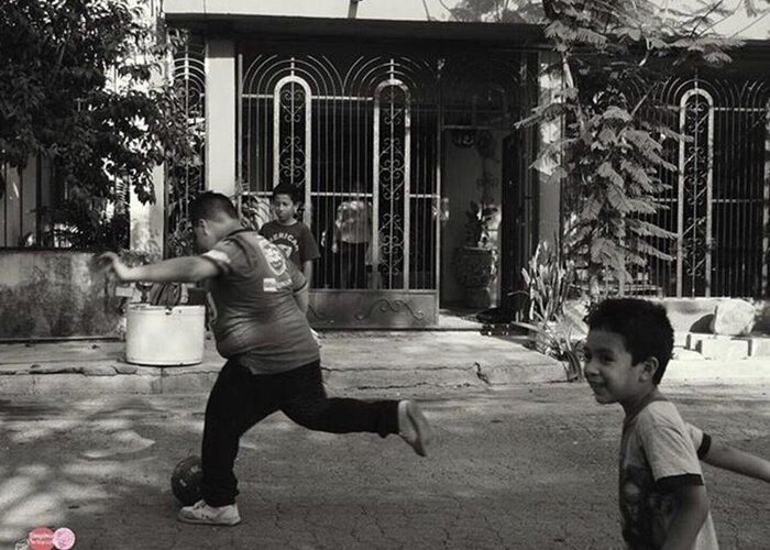 Play Greeting Card featuring the photograph Children Playing Soccer #instastreet by Claudia Lopez