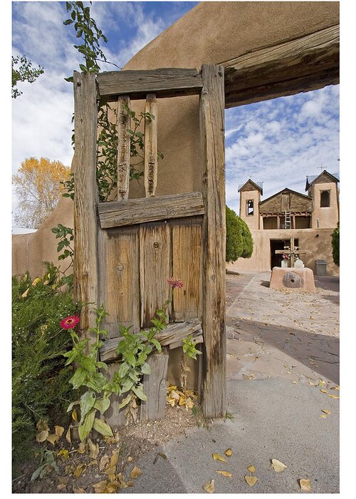 Church Greeting Card featuring the photograph Chimayo Gate by Judy Deist