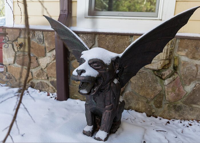 Gargoyle Greeting Card featuring the photograph Chimera In The Snow by D K Wall