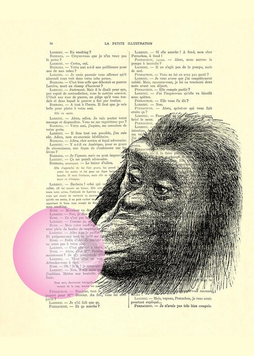 Bubblegum Greeting Card featuring the digital art Chimpanzee pink bubblegum nursery girl's bedroom by Madame Memento