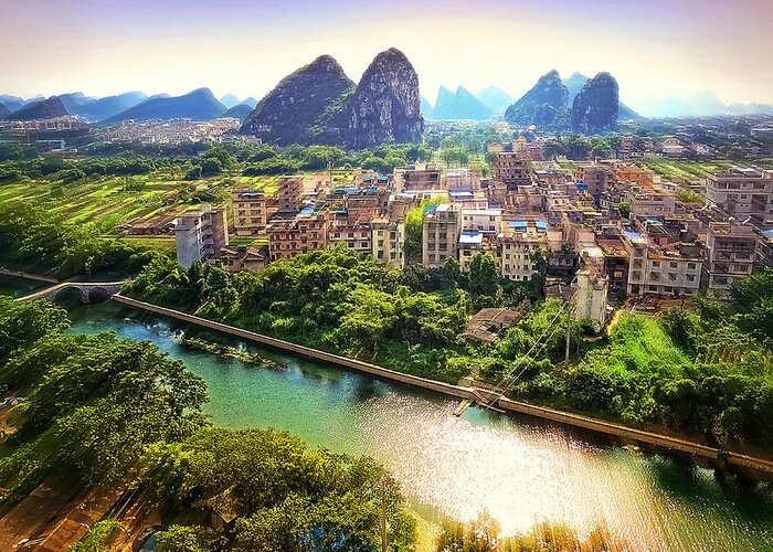 China Greeting Card featuring the photograph China Guilin landscape scenery photography-21 by Artto Pan