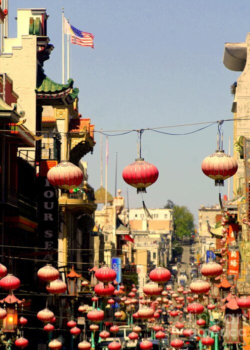 China Town Greeting Card featuring the photograph San Francisco California Lanterns In China Town by Michael Hoard