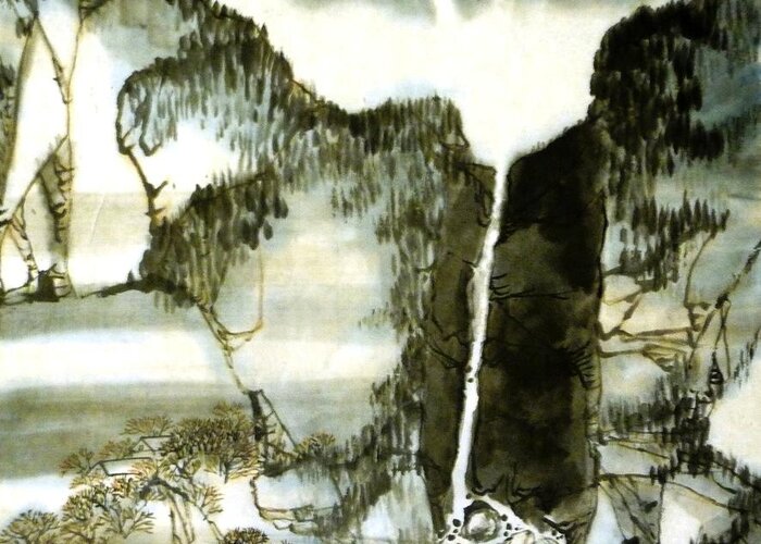 Chinese Painting Greeting Card featuring the painting Chinese landscape #2 by Betty M M Wong