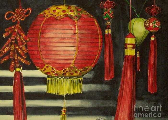 Chinese Greeting Card featuring the painting Chinese Lanterns No. 1 by Jane Loveall