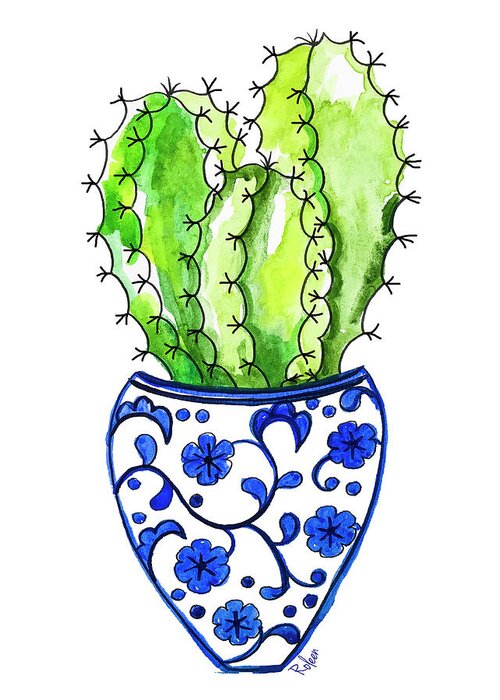 Cactus Art Greeting Card featuring the painting Chinoiserie Cactus No3 by Roleen Senic