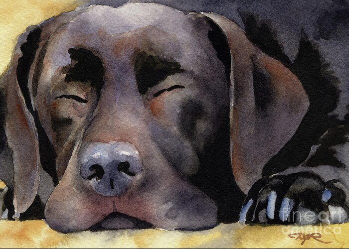Chocolate Lab Greeting Card featuring the painting Chocolate Lab Sleeping by David Rogers