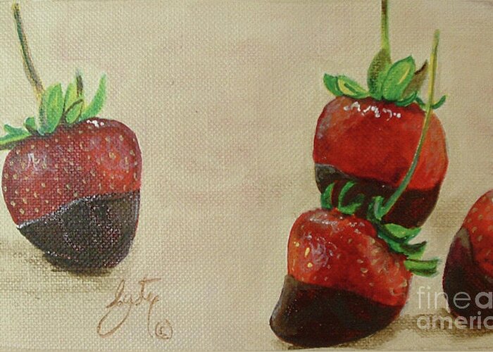 Chocolate Strawberries Greeting Card featuring the painting Chocolate Strawberries by Daniela Easter