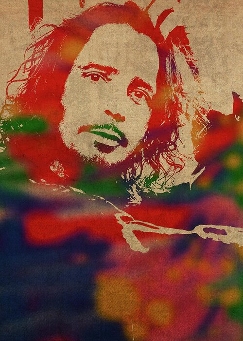 Chris Cornell Greeting Card featuring the mixed media Chris Cornell Soundgarden Watercolor Portrait by Design Turnpike