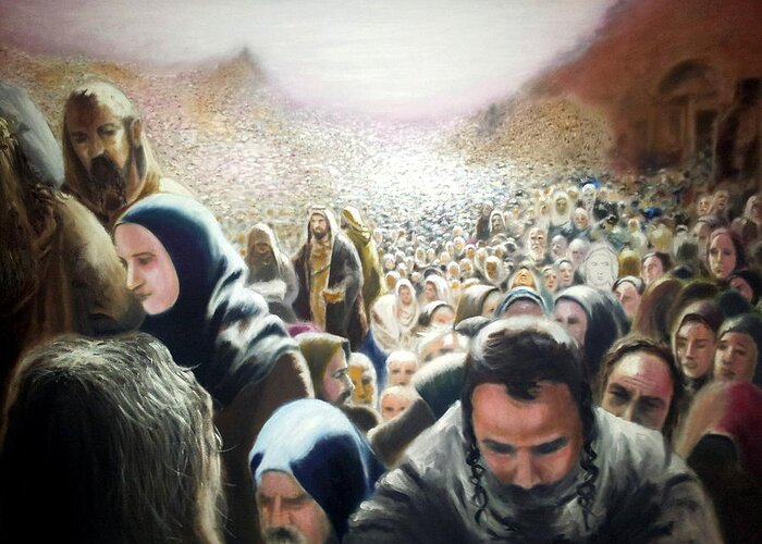 Crowd Greeting Card featuring the painting Christ Feeds the Five Thousand by Oliver McParland
