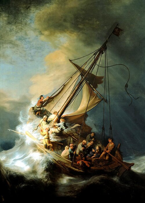 Christ In Storm Greeting Card featuring the painting Christ in the Storm by Rembrandt