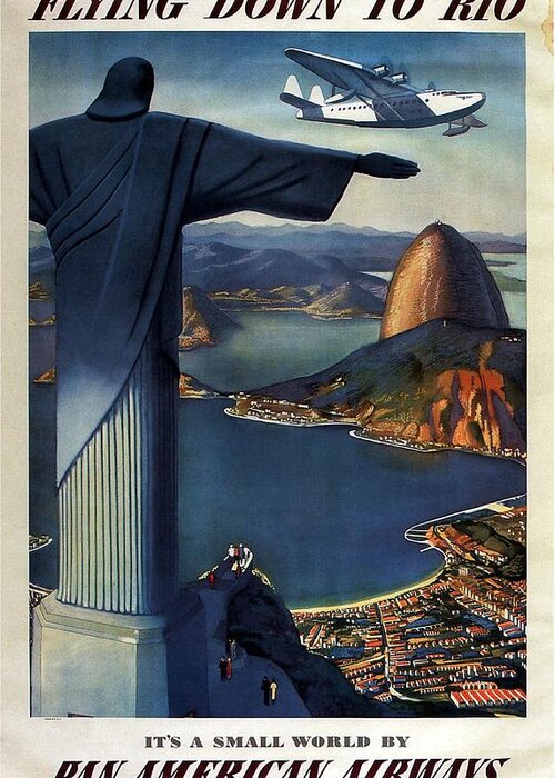 Pan American Greeting Card featuring the photograph Christ the Redeemer, Rio, Brazil - Pan American Airways - Retro travel Poster - Vintage Poster by Studio Grafiikka